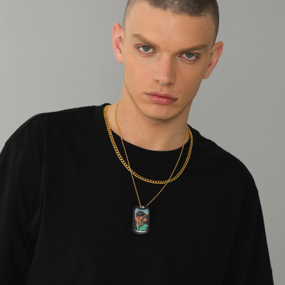 Engraved Photo square Necklace for Men