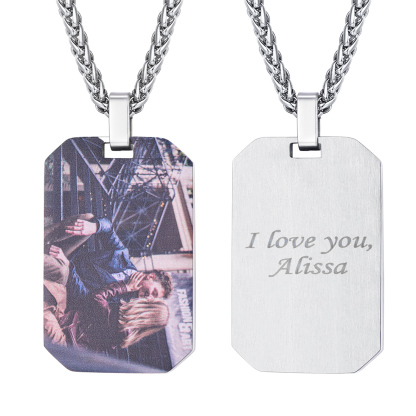 Custom Photo Engraved Pendant Necklace for Men Women silver