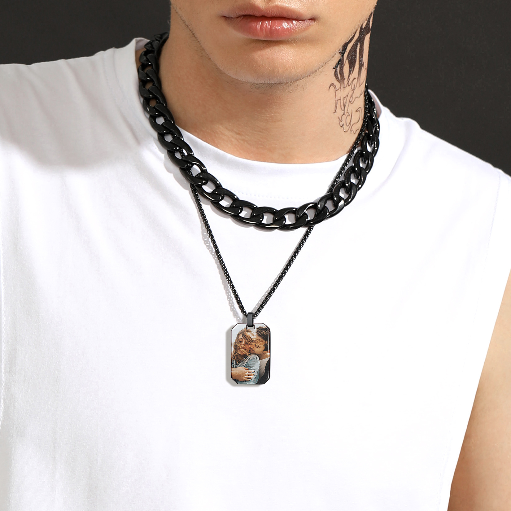 Custom Photo Engraved Pendant Necklace for Men Women model