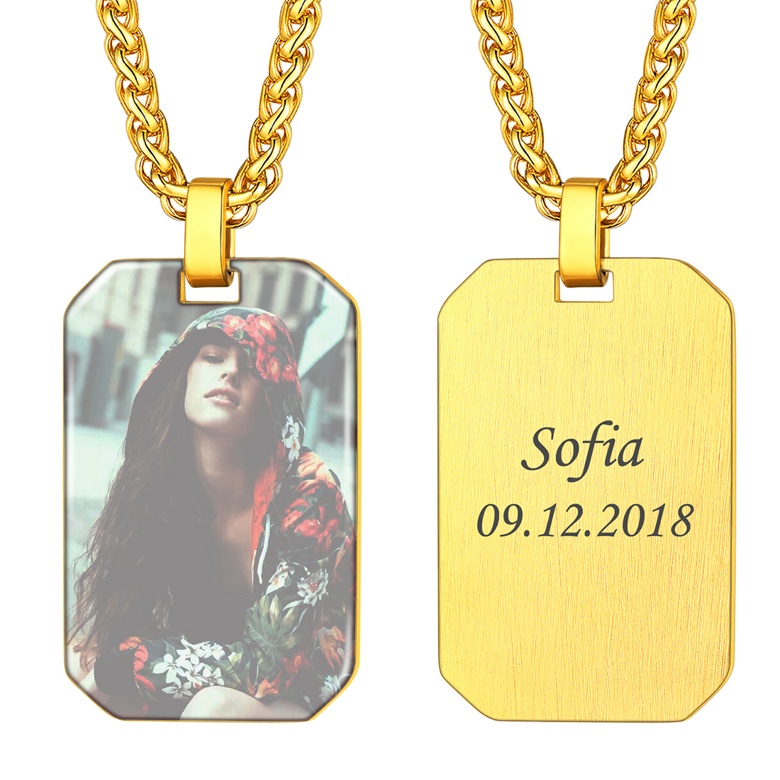 Custom Photo Engraved Pendant Necklace for Men Women gold
