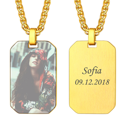 Custom Photo Engraved Pendant Necklace for Men Women gold