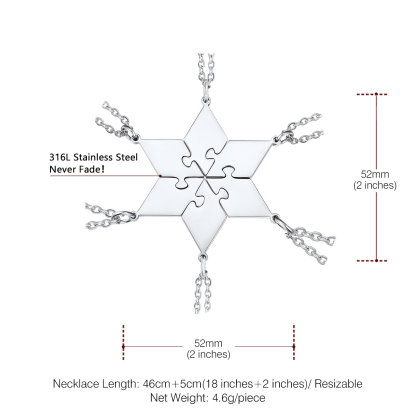 Personalized Name Puzzle Stitching Necklace for Family/Friends 6 Pcs size