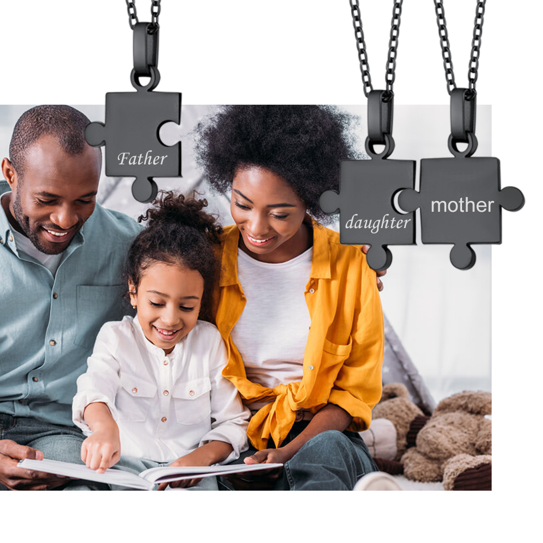 Personalized Engraved Matching Puzzle Friendship BFF Necklace 3pcs for family