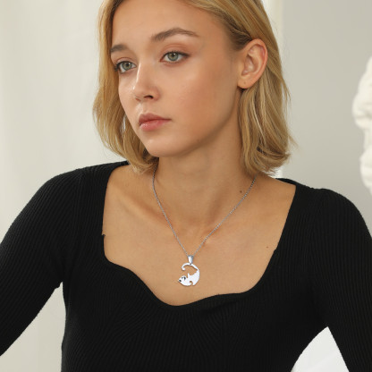 Personalized Name Stainless Steel Cat Pendant Necklace  model silver
