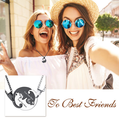 Personalized Couple's Name Engraved Cat Matching Necklace gift for friends