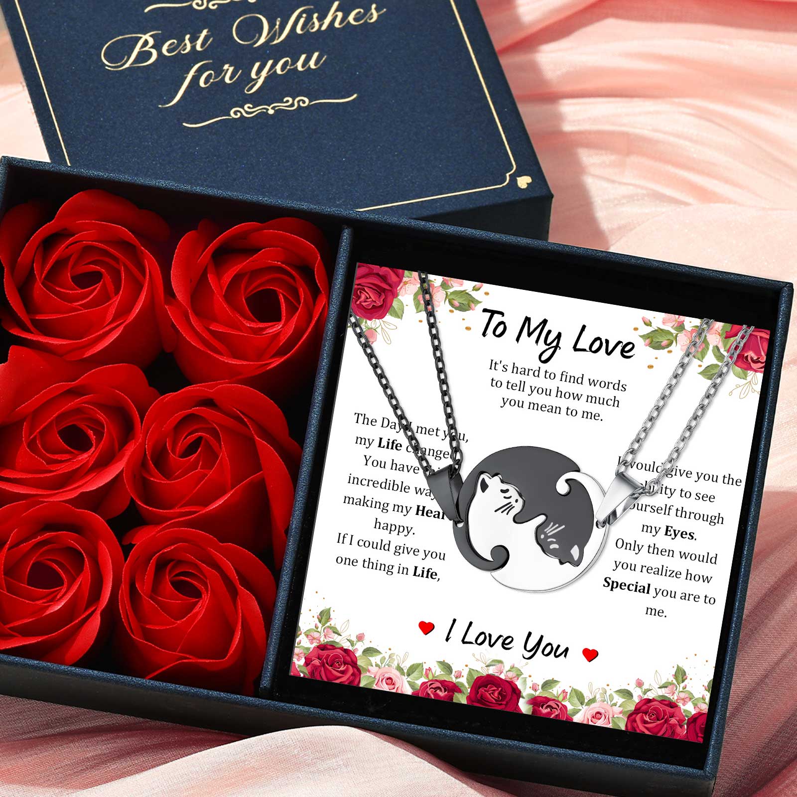 Personalized Couple's Name Engraved Cat Matching Necklace best gift