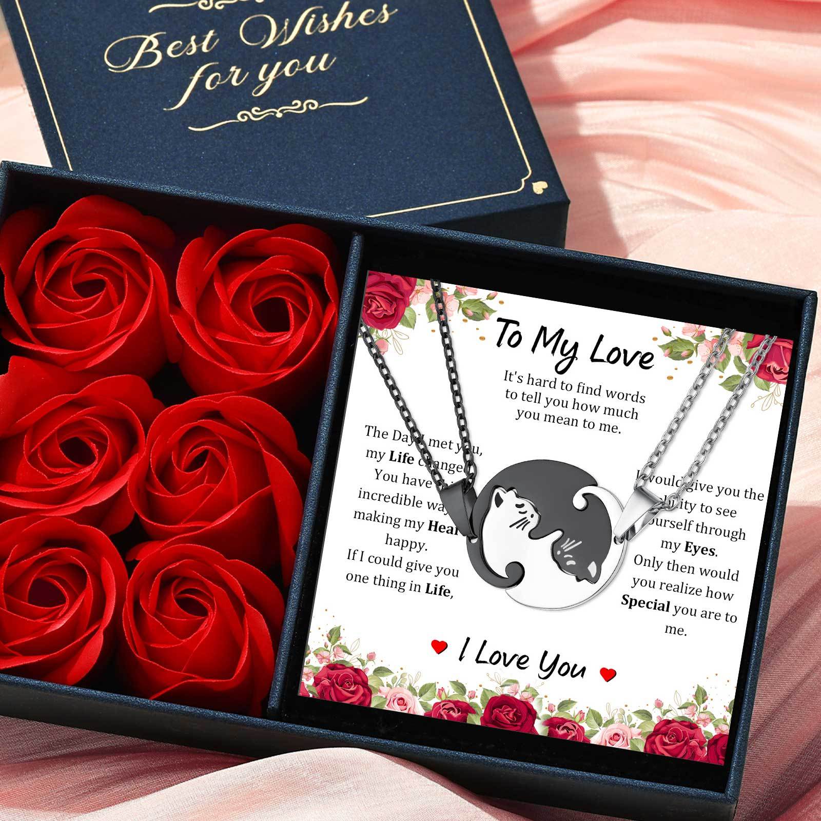 Personalized Couple's Name Engraved Cat Matching Necklace best gift