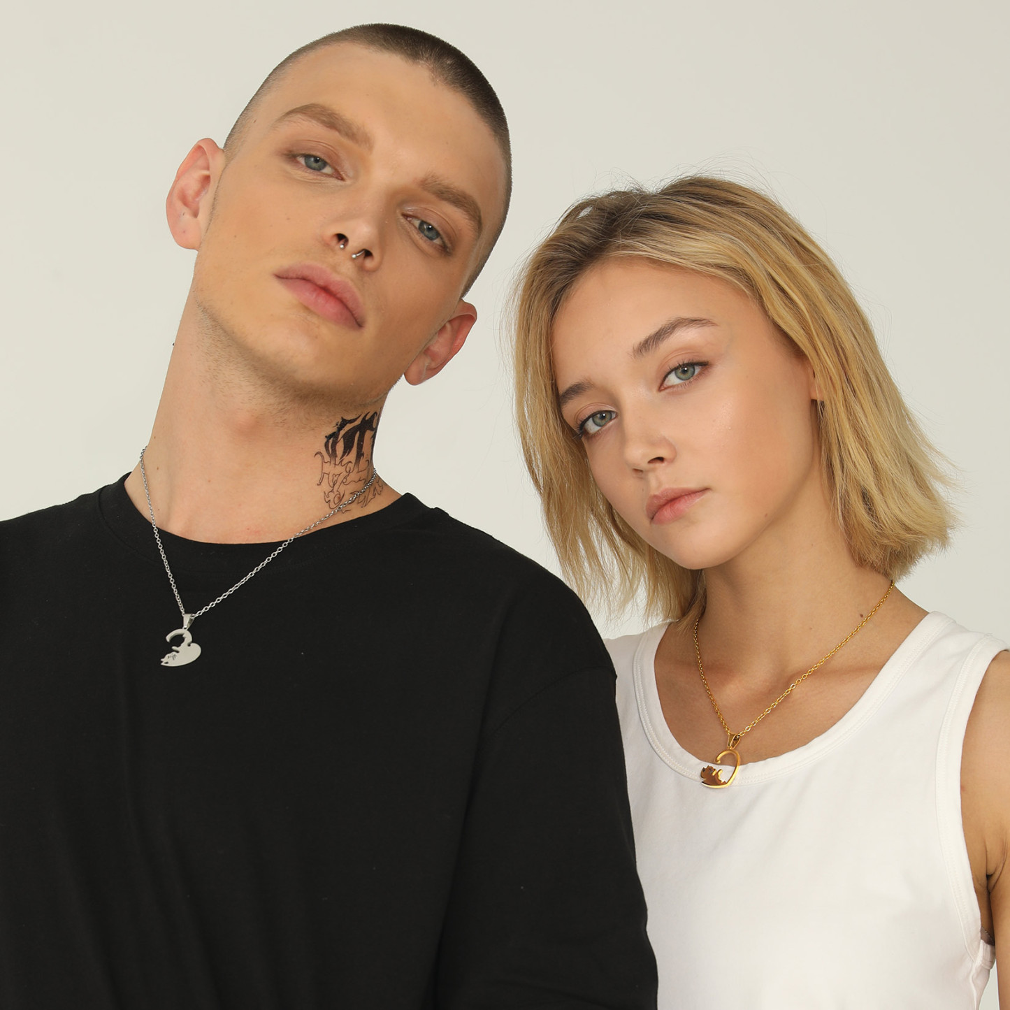 Personalized Name Stainless Steel Cat Pendant Necklace  couple model