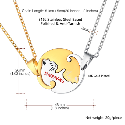 Personalized Name Stainless Steel Cat Pendant Necklace detail