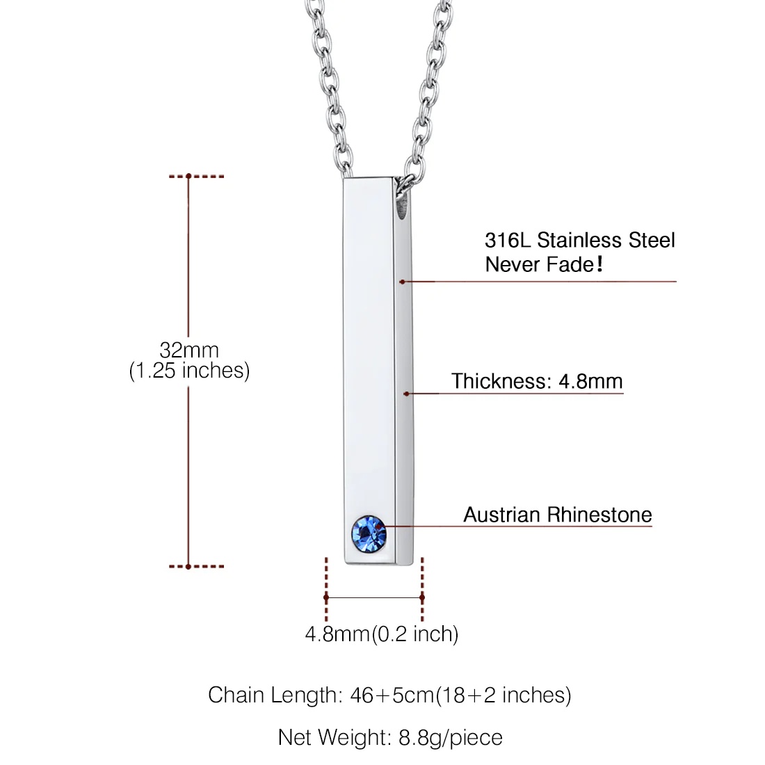 Custom Engraved Birthstone Bar Necklace