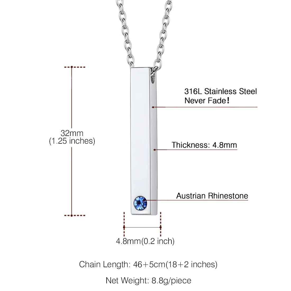 Custom Engraved Birthstone Bar Necklace