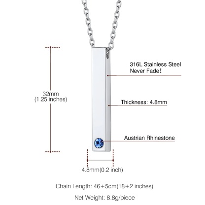 Custom Engraved Birthstone Bar Necklace