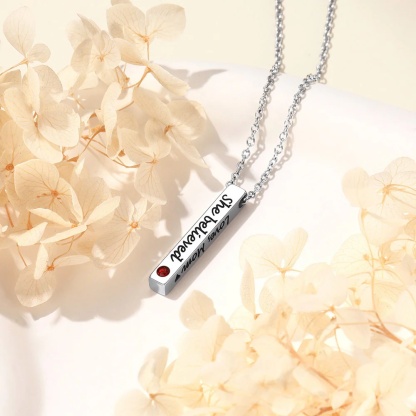 Custom Engraved Birthstone Bar Necklace stainless steel