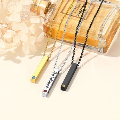 Custom Engraved Birthstone Bar Necklace in different colors