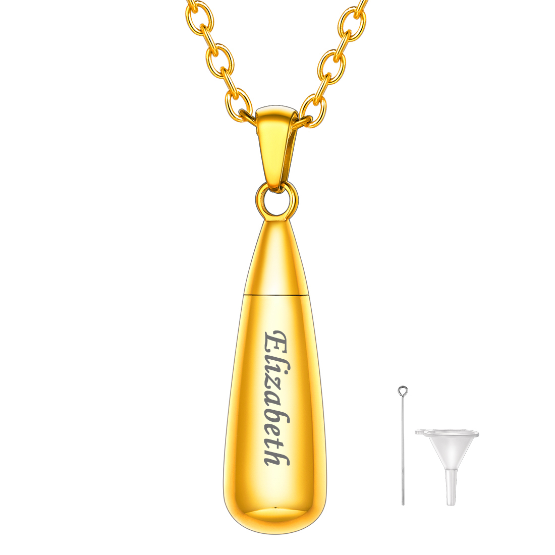 Personalized Engraved Teardrop Cremation Urn Necklace for Ashes gold