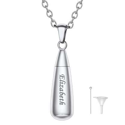 Personalized Engraved Teardrop Cremation Urn Necklace for Ashes silver