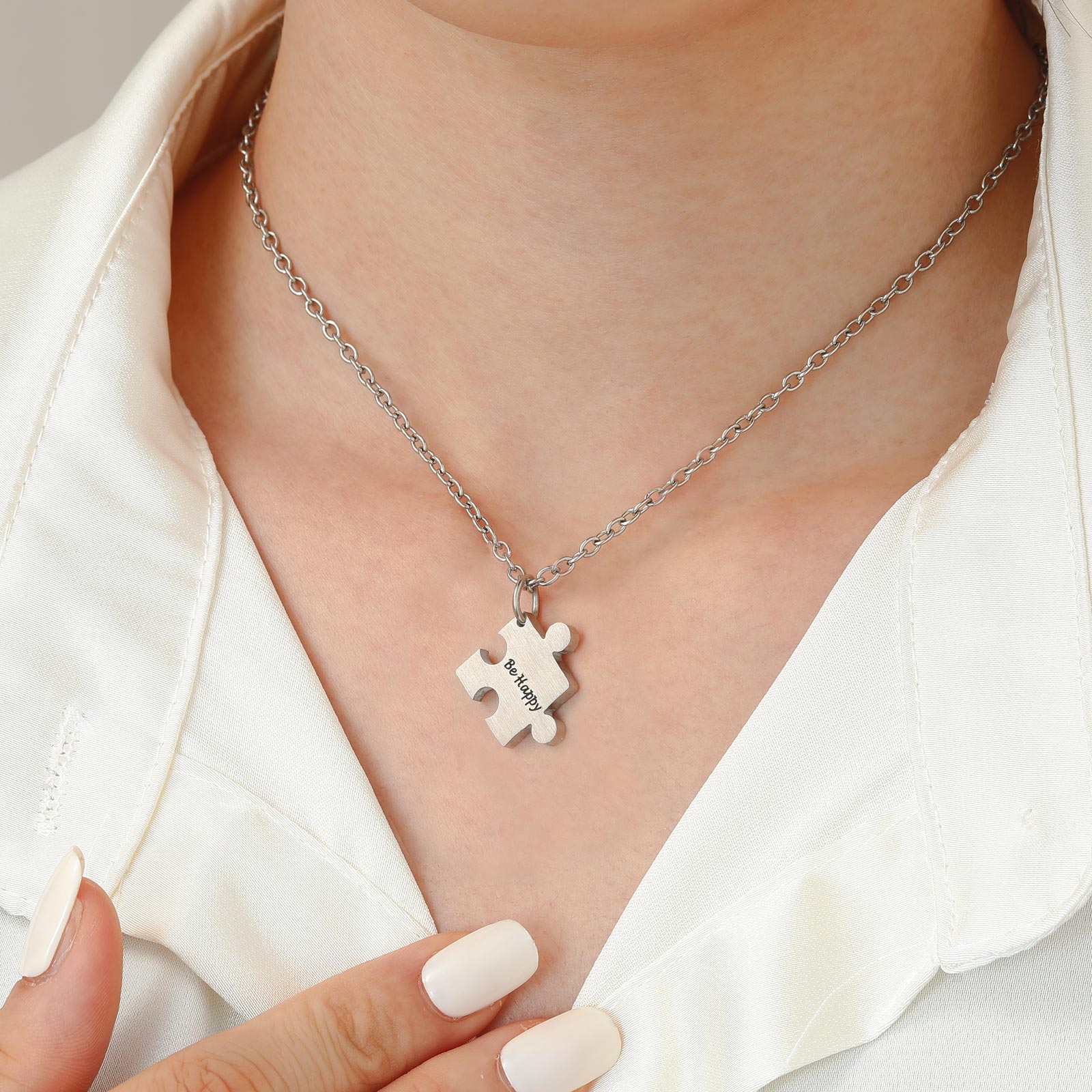 Custom Puzzle Piece Matching Necklaces for Couple
