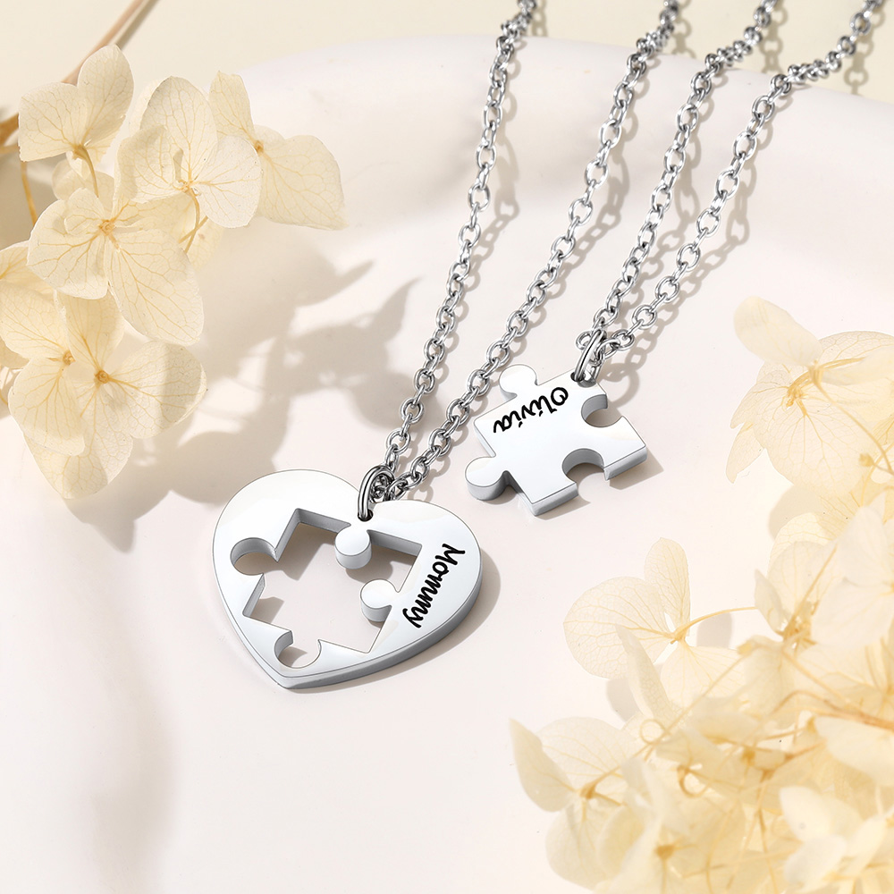 Custom Puzzle Matching Necklaces for Couple BFF