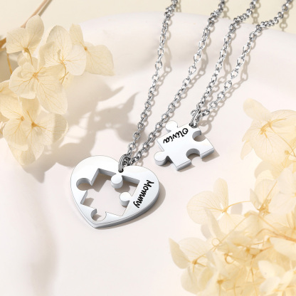Custom Puzzle Matching Necklaces for Couple BFF