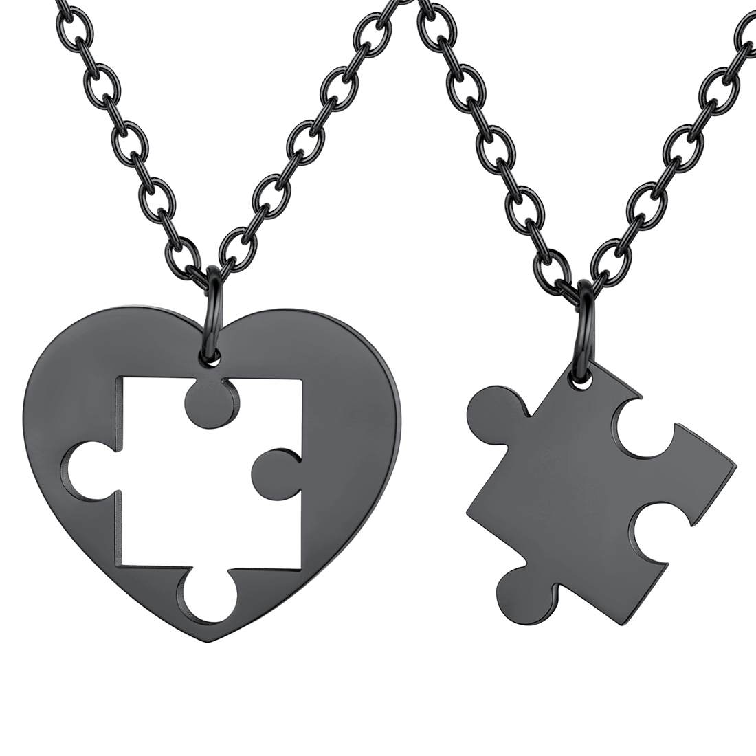 Custom Puzzle Piece Matching Necklaces for Couple BFF black