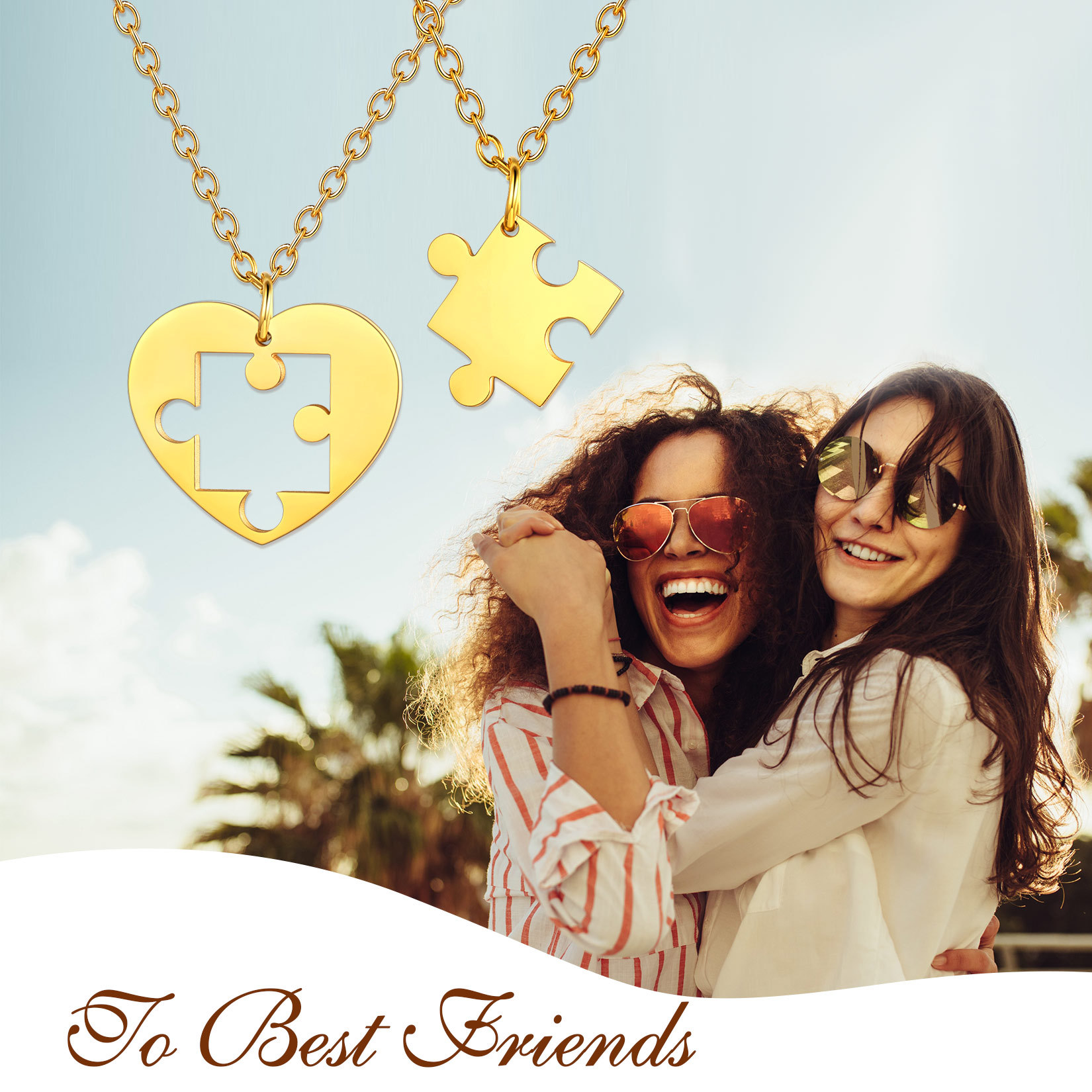 Custom Puzzle Piece Matching Necklaces for BFF