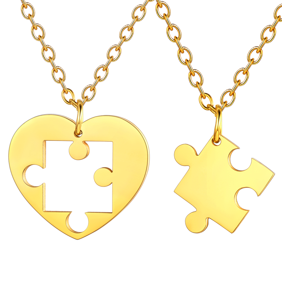 Custom Puzzle Piece Matching Necklaces for Couple BFF gold