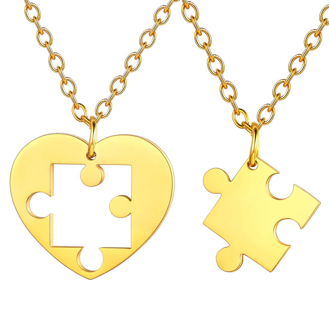 Custom Puzzle Piece Matching Necklaces for Couple BFF gold
