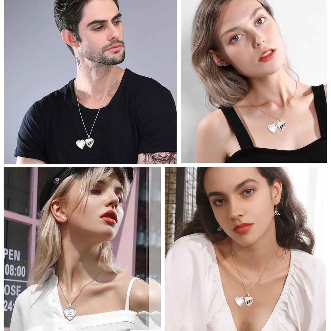 Personalized Heart Locket Necklace with Pictures model show