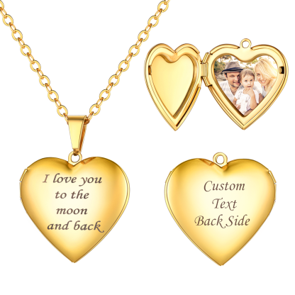 Personalized Heart Locket Necklace with Pictures for Women gold
