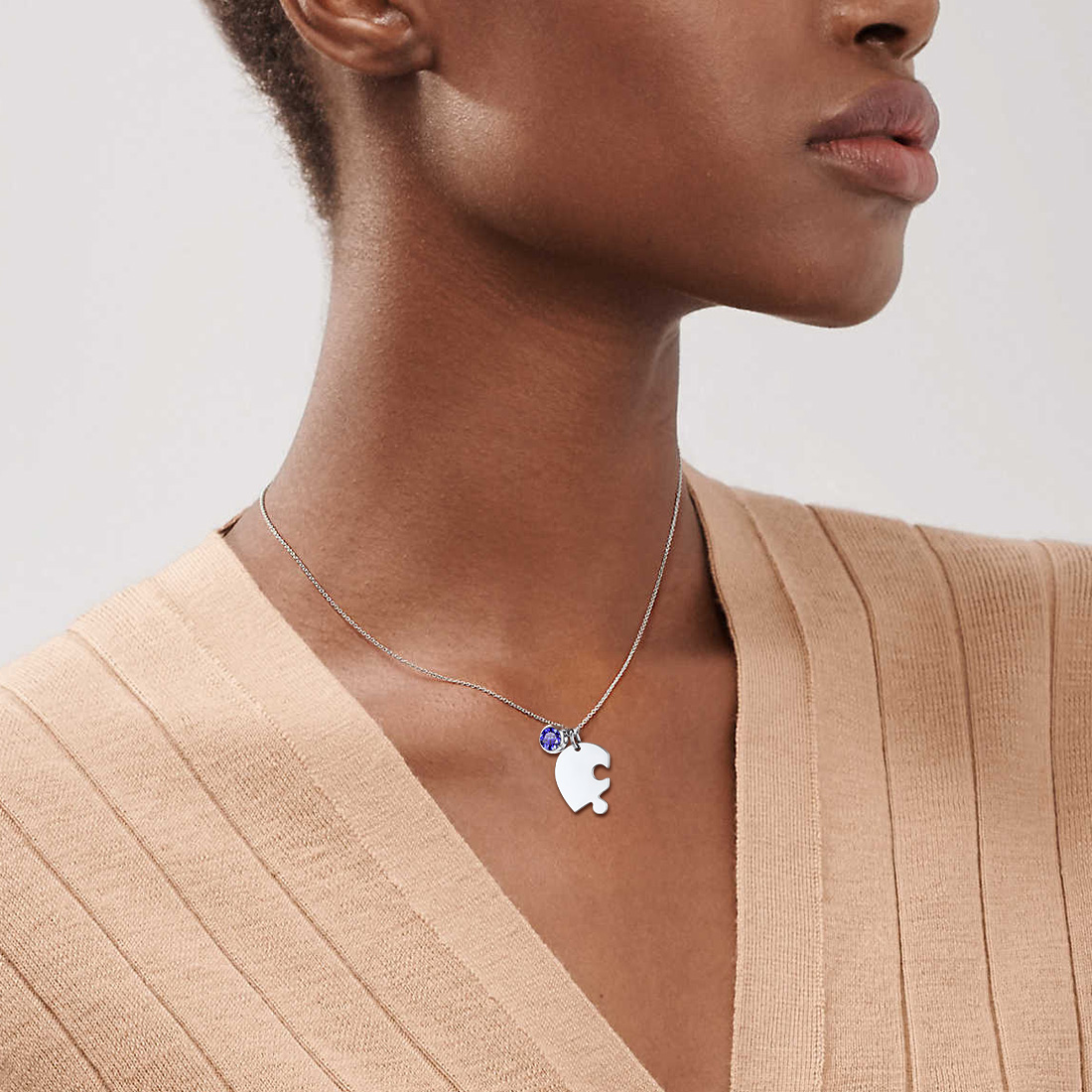 Personalized Birthstone Heart Puzzle Matching Pendant Necklace for Friend model