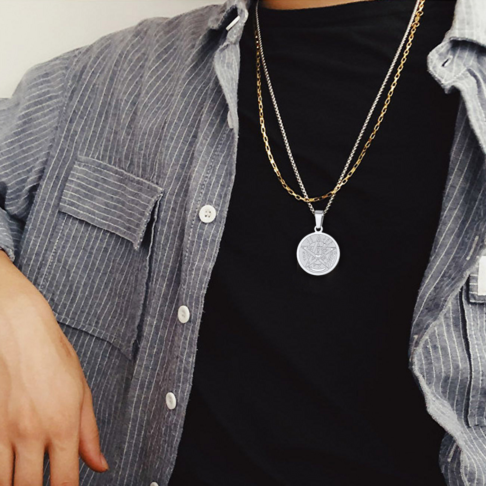 Engraved Wiccan Pagan Pendant Plated Pentagram Necklaces