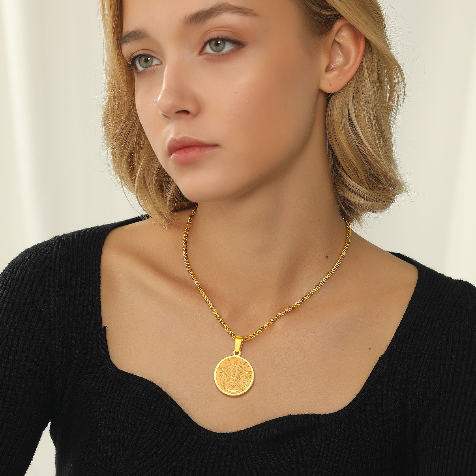 Engraved Wiccan Pagan Pendant Plated Pentagram Necklaces