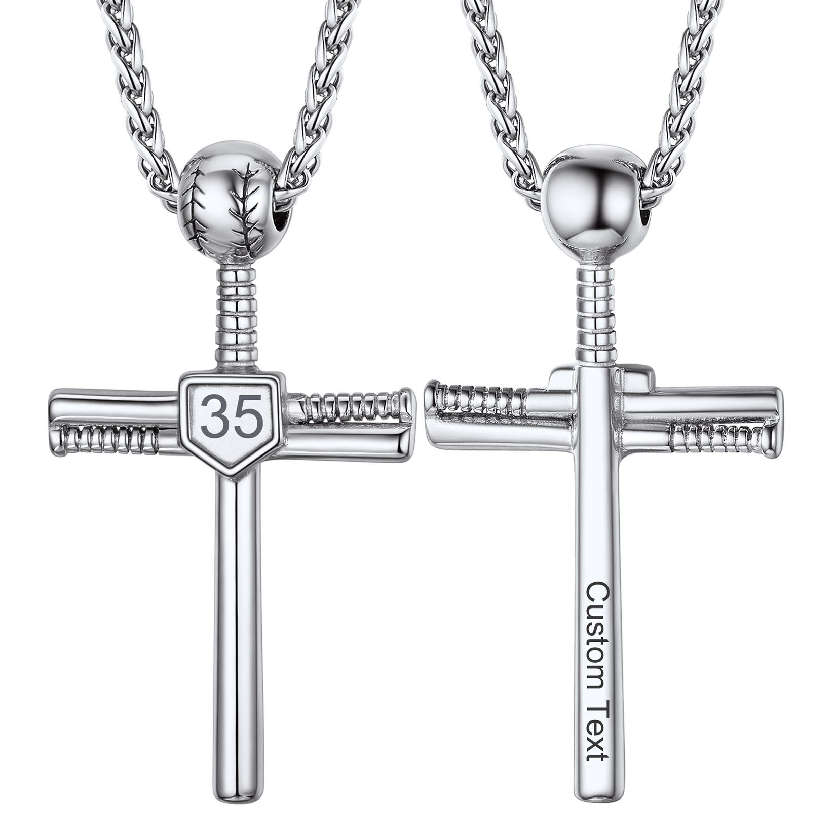 Custom Number Engraved Baseball Cross Necklaces for Men Women silver