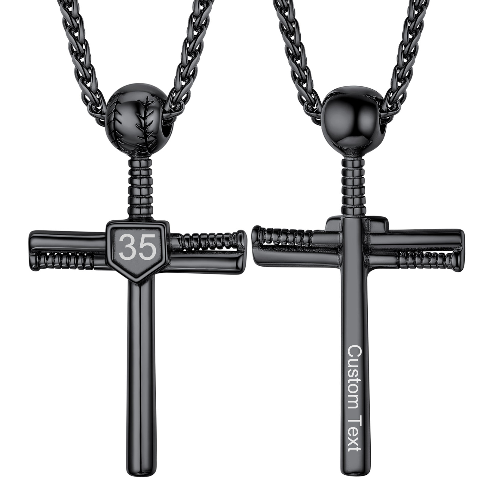 Custom Number Engraved Baseball Cross Necklaces for Men Women black