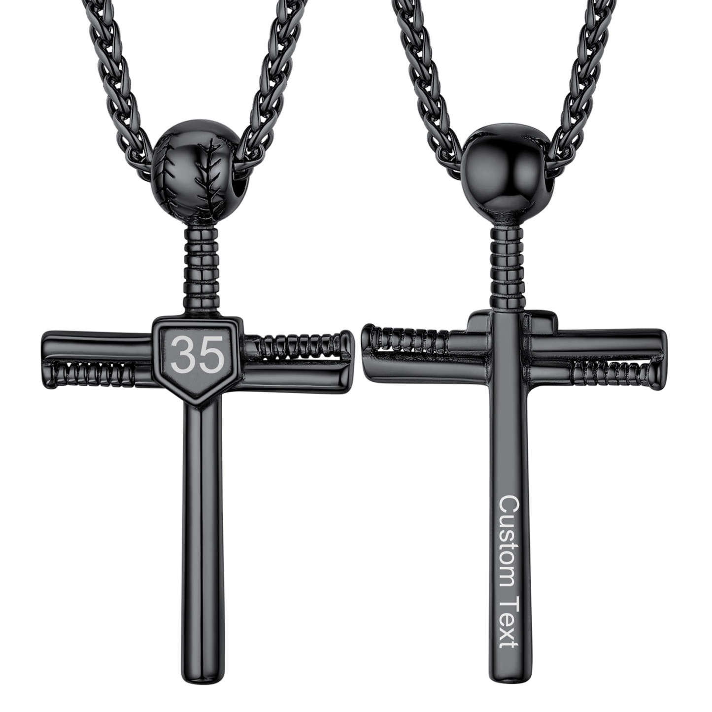 Custom Number Engraved Baseball Cross Necklaces for Men Women black