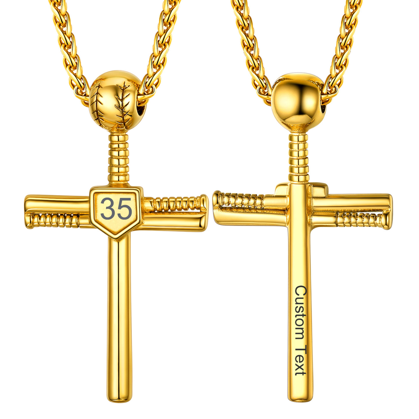 Custom Number Engraved Baseball Cross Necklaces for Men Women gold