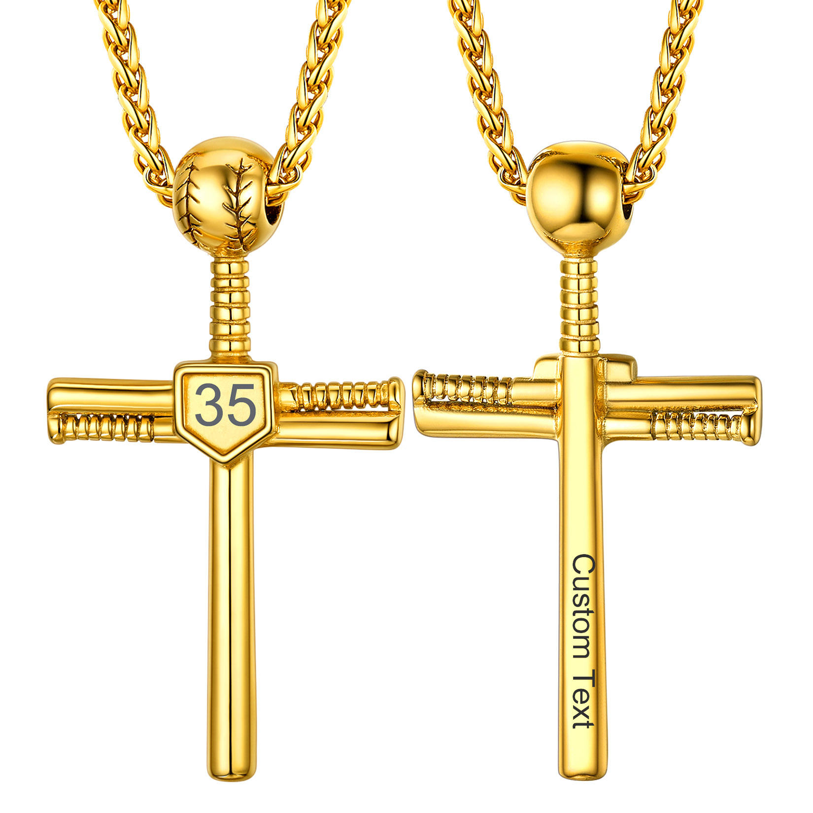 Custom Number Engraved Baseball Cross Necklaces for Men Women gold