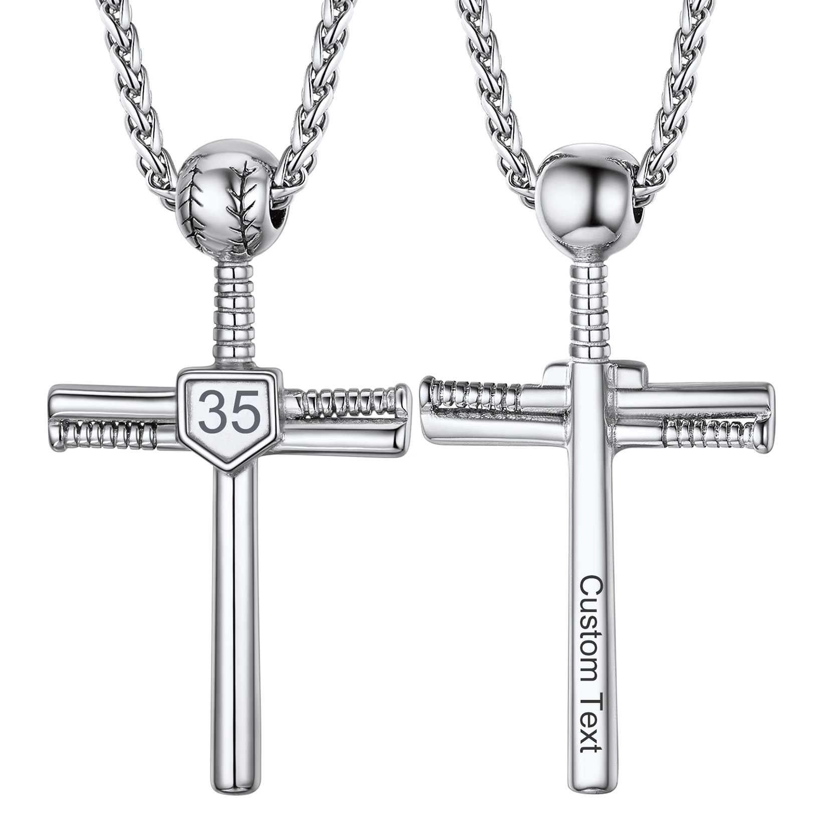 Custom Number Engraved Baseball Cross Necklaces for Men Women silver