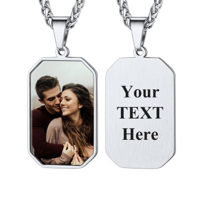 Customized Octagon Dog Tag Picture Necklace Silver