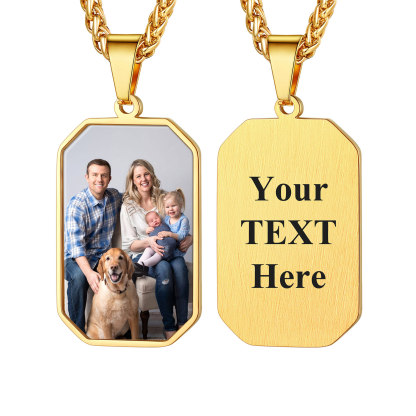 Customized Octagon Dog Tag Picture Necklace Gold