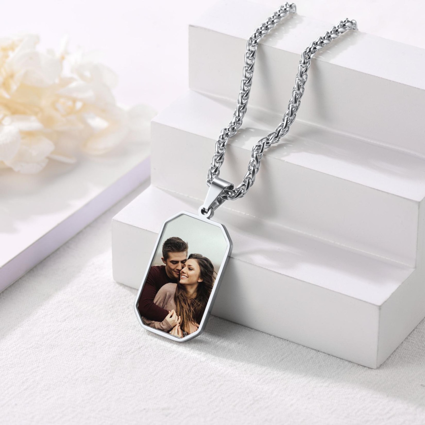 Customized Octagon Dog Tag Necklace Silver