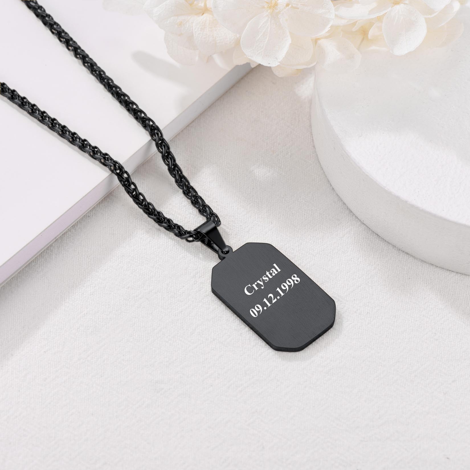 Customized Octagon Dog Tag Picture Necklace Black Back Side