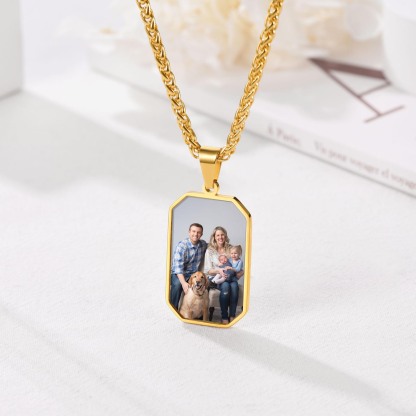 Customized Octagon Dog Tag Picture Necklace Gold Front 