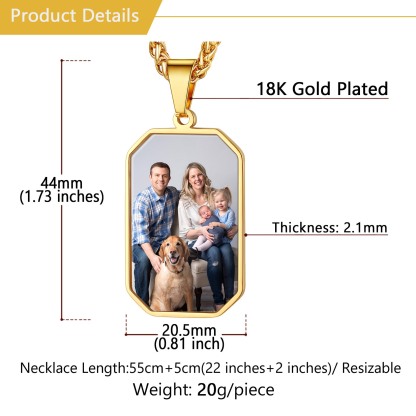 Customized Octagon Dog Tag Picture Necklace Size