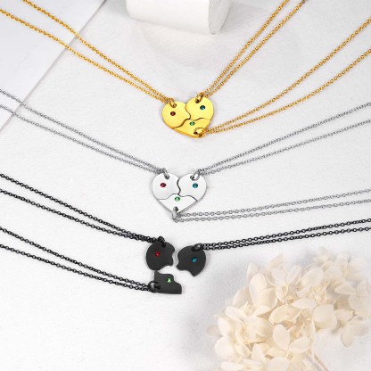 Personalized Name Birthstone Matching BFF Puzzle Heart Pendant Necklace collection
