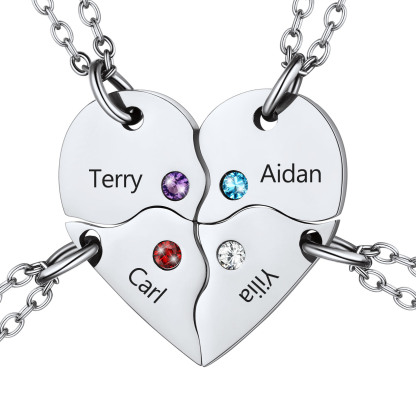 Personalized Name Birthstone Matching BFF Puzzle Heart Pendant Necklace 4 silver