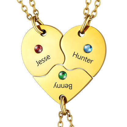 Personalized Name Birthstone Matching BFF Puzzle Heart Pendant Necklace 3 gold
