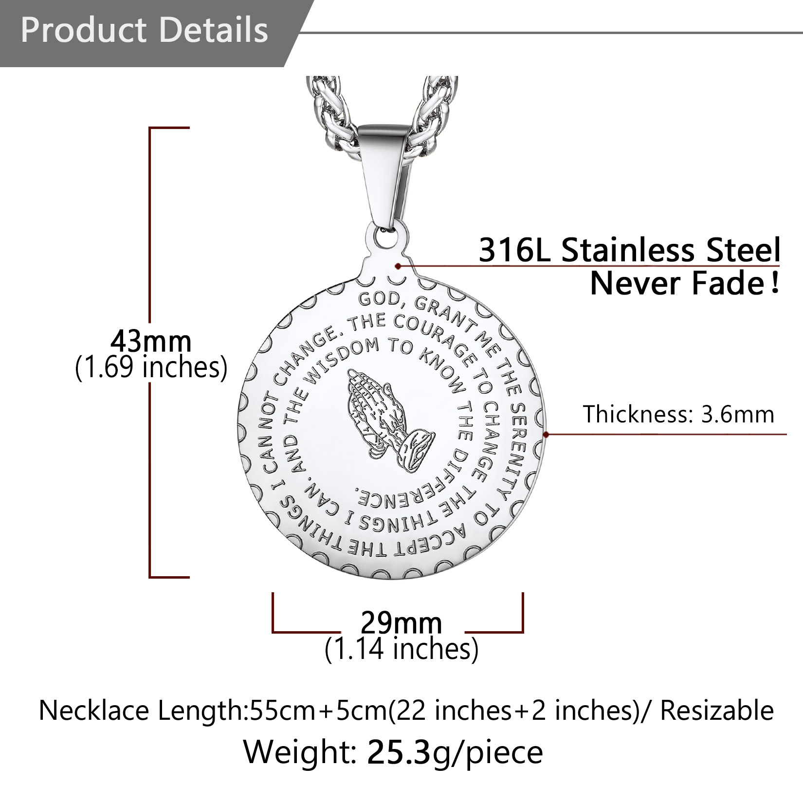 Personalized Photo Bible Verse Necklaces for Men Women size