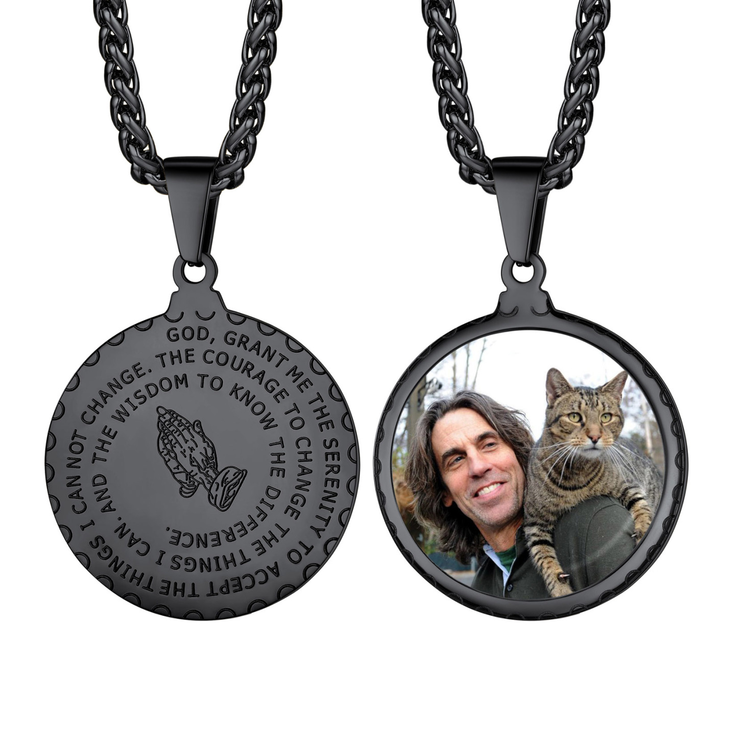Personalized Photo Bible Verse Necklaces for Men Women black