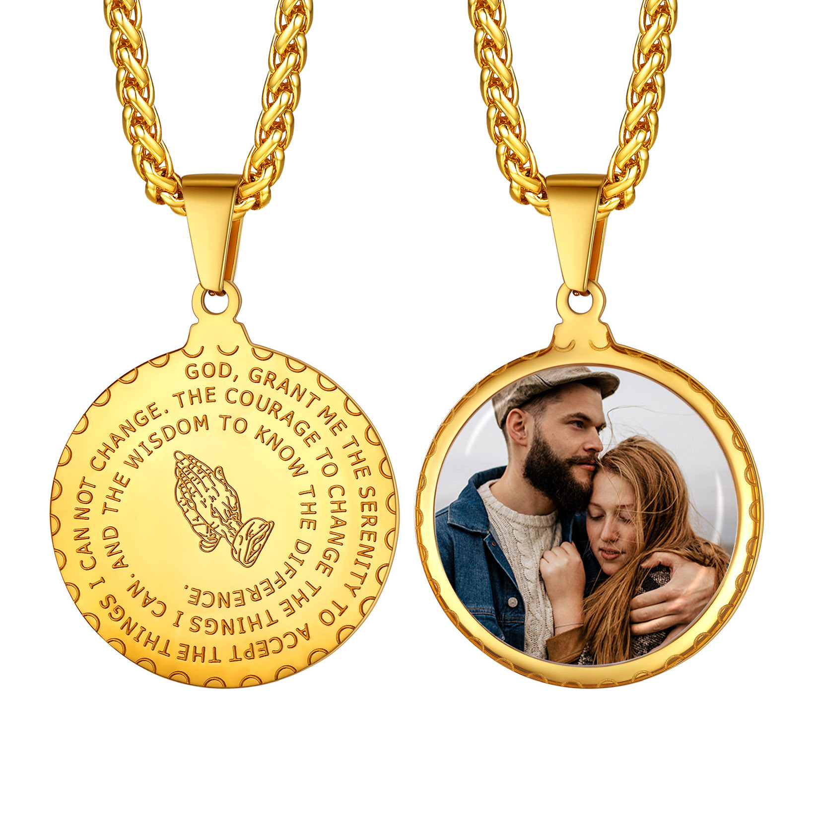 Personalized Photo Bible Verse Necklaces for Men Women gold